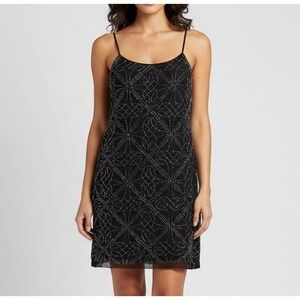NEEDLE & THREAD Lined CHIFFON Black BEADED Sleeveless COCKTAIL Mini Dress Sz 2
